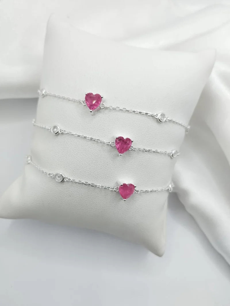 Pulseira Zircônia Coração- Prata 925