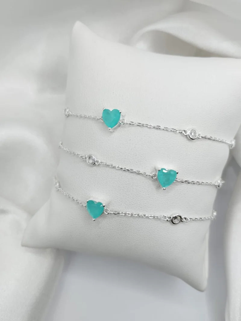 Pulseira Zircônia Coração- Prata 925